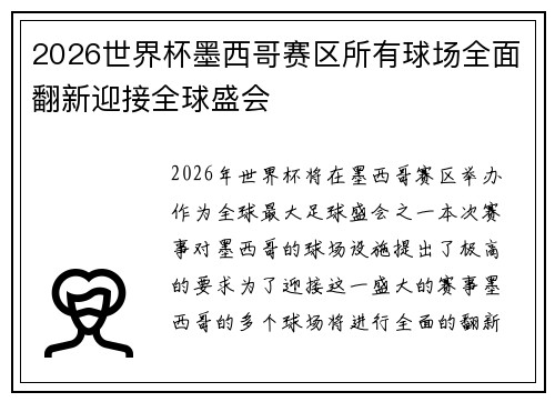 2026世界杯墨西哥赛区所有球场全面翻新迎接全球盛会
